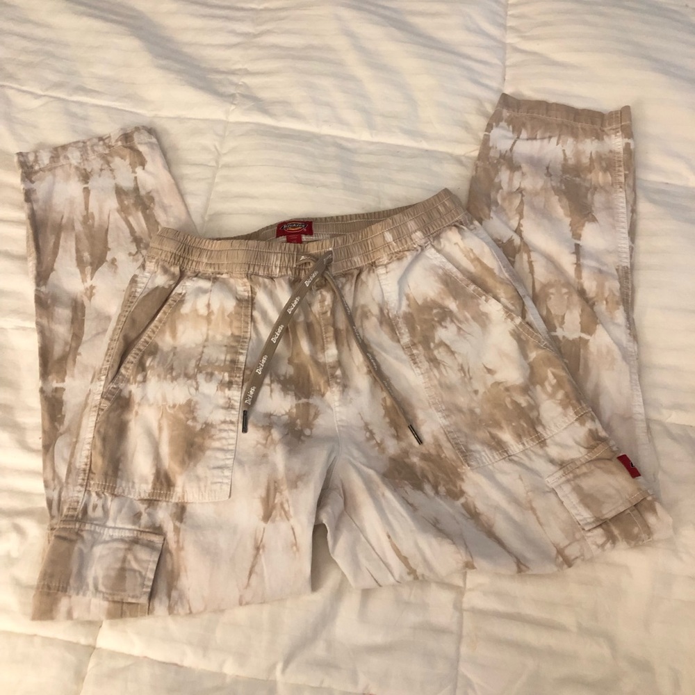 Dickies Beige & White Tie-Dye Cargo Ankle Pants
